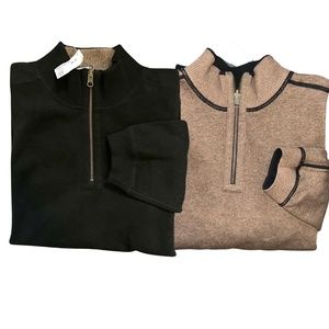 New Men's Reversible 100% Cotton Black / Brown Knit Pullover Zip Sweater size L